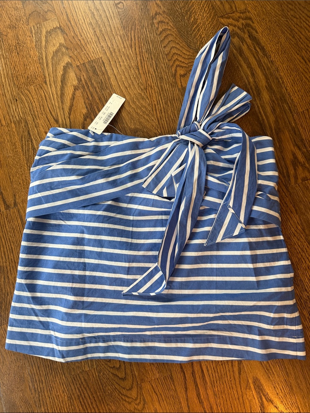 J. Crew Blue and White Striped One-Shoulder Top with Tie